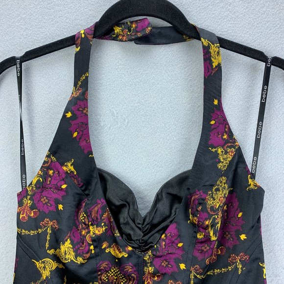 **SOLD**Bebe Silk Halter Bustier Corset Top Size Small Black Plum Back Zip Boned - Picture 3 of 16
